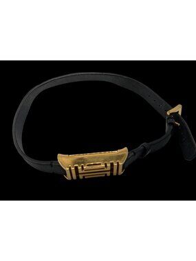 Tory Burch Gold Tone & Black Leather Fitbit Holder Wrap Bracelet